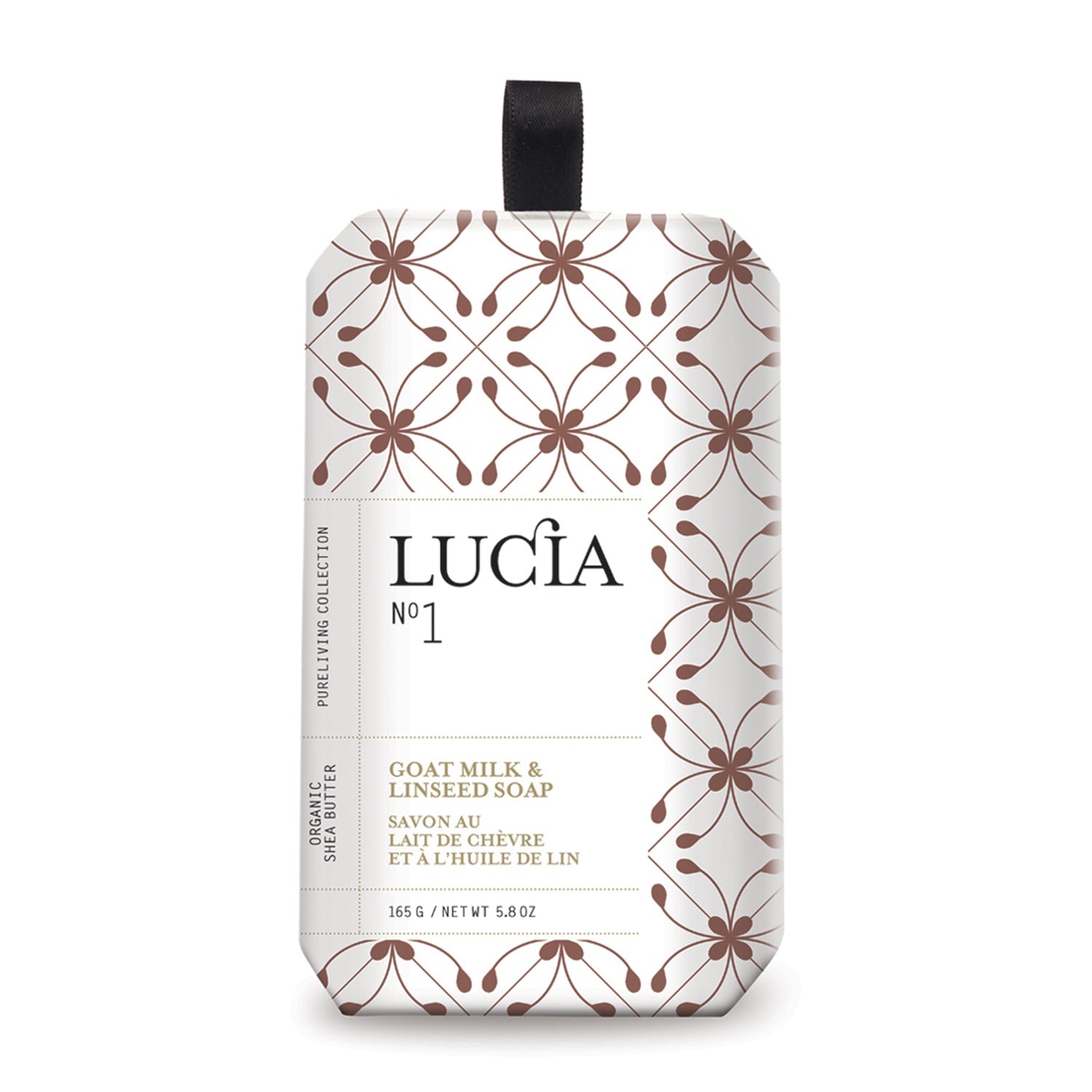 Bouteille de savon pour le corp en carton rose avec motif de fleurs.