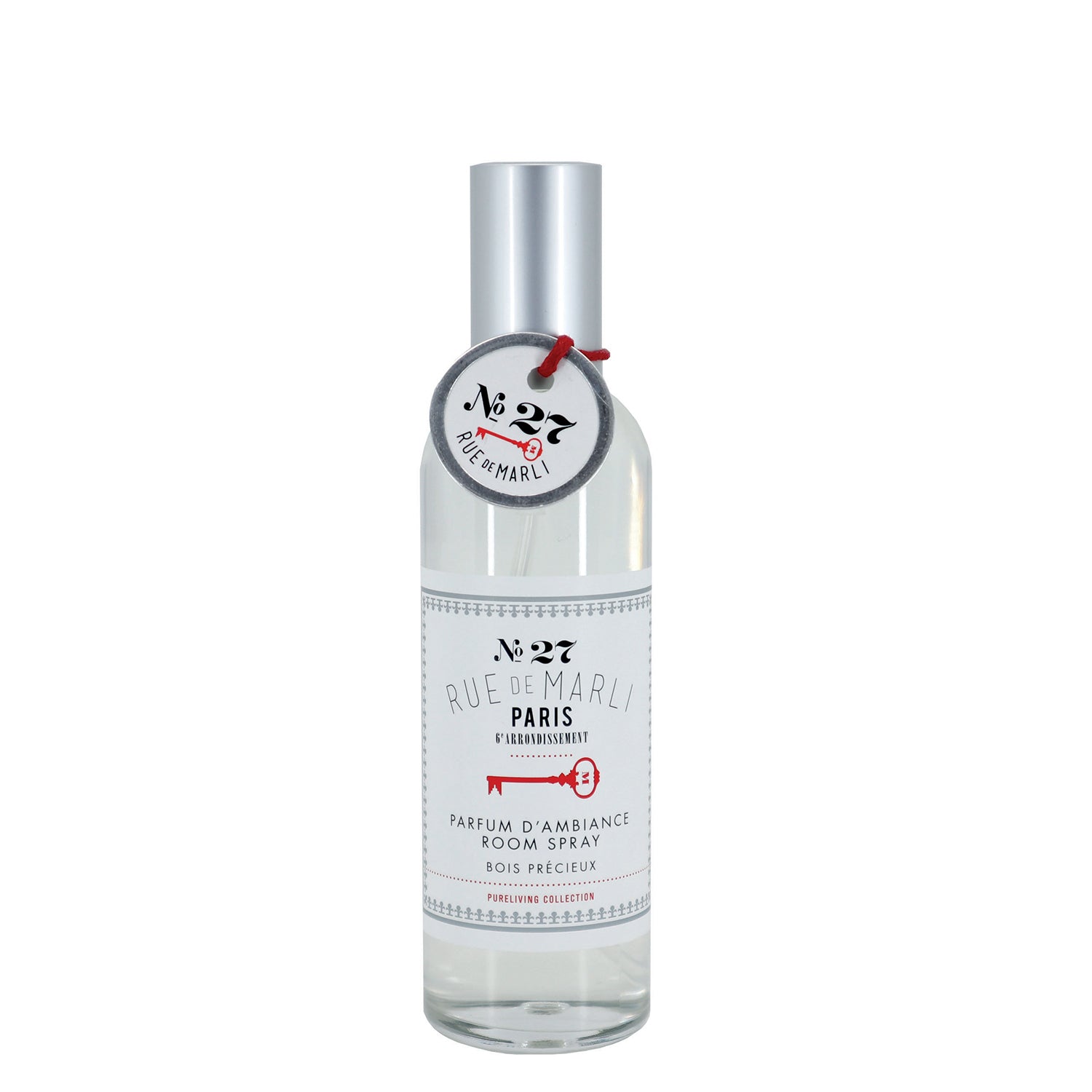 Bouteille de 100 ml en verre avec étiquette au look parisien.