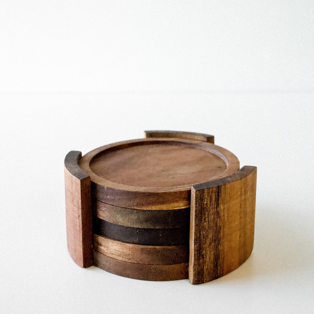 Ensemble de 4 sous-verres rond - Bois d'acacia
